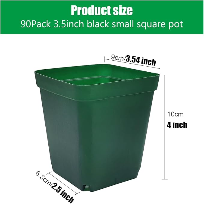RooTrimmer Square Nursery Seedling Pot 3.5 Inches 90 Pcs, Small Nursery Pot Plastic Thick and Sturdy Seed Start Germination Pot for Plant Propagation and Seeding(Green,3.54 Inches, 90Pcs)