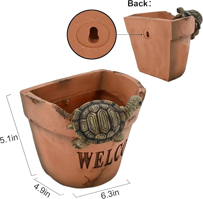 Rustic Turtle Welcome Wall Planter Pot Resin Clay Look Cute Planters for Indoor Outdoor Dry & Artificial Flowers Planters for Porch Garden Pots Gift for Garden Lovers