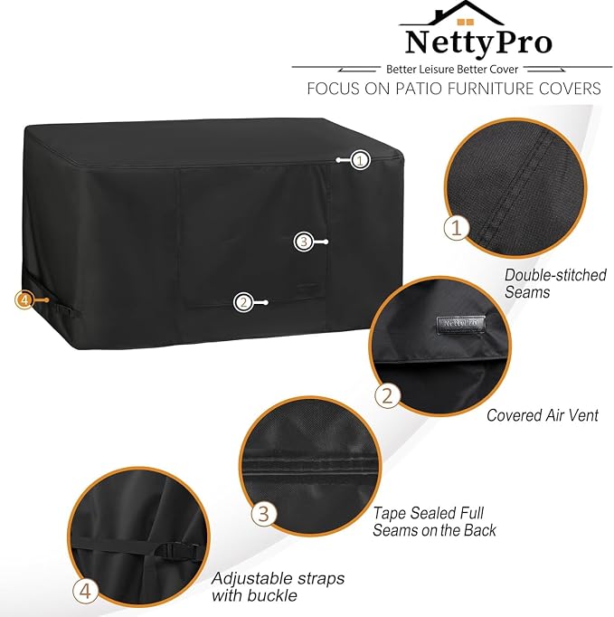NettyPro Deck Box Cover Outdoor Waterproof Storage Bench Cover for Rectangular Deck Box, 50 x 21 x 23 inch, Black