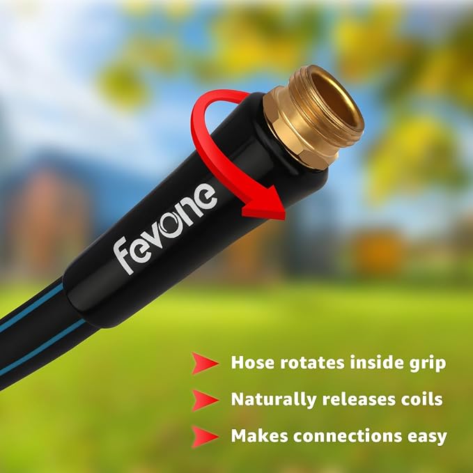 FEVONE Kink Free Garden Hose 12 ft, Heavy Duty Water Hose | Flexible Lightweight, Hybrid Polymer, 5/8 ID, 600 PSI, Leak-Proof, Solid Brass 3/4 GHT Connectors