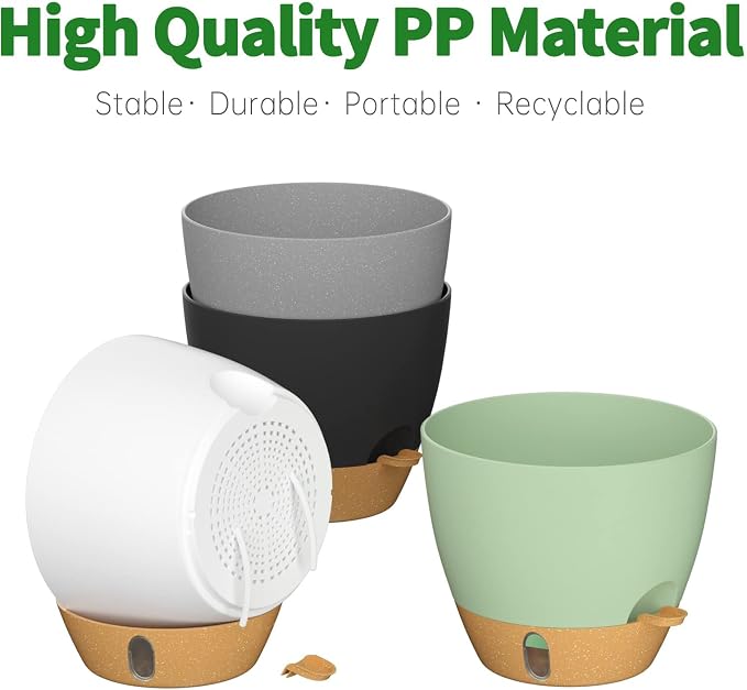 12 Inch Self Watering Pot for Indoor Outdoor Plants, Large Plastic Planter with Visual Water Window, Drainage Holes & Watering Lip, Modern Decorative Flower Pot (Black)
