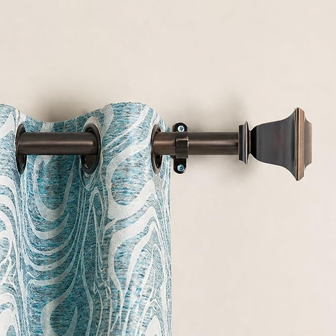 Deco Window Curtain Rods for Windows 44 – 120 Inch, 1 Inch Heavy Duty Extendable Metal Drapery Rod, Adjustable Curtain Rod with Decorative Quatro Finials for Living Room Bedroom, Imperial Bronze