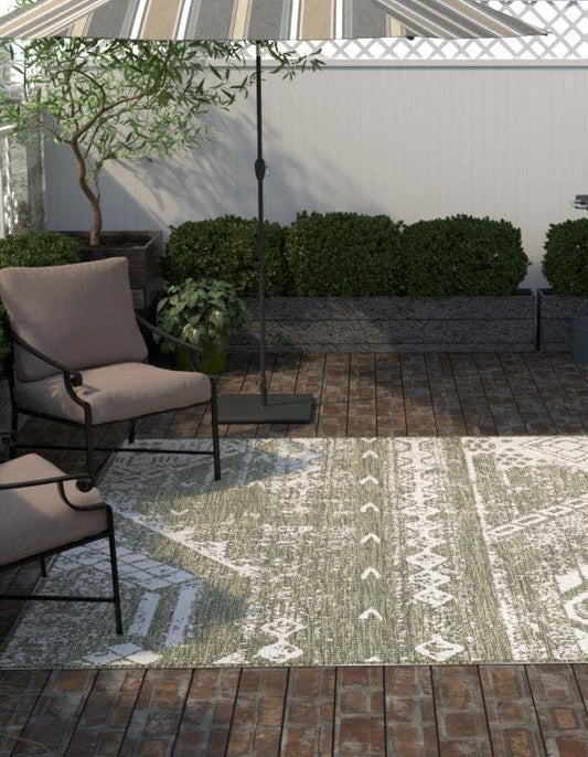 Unique Loom Outdoor Bohemian Collection Area Rug - Anthro (10' 8" Square Green/Ivory)