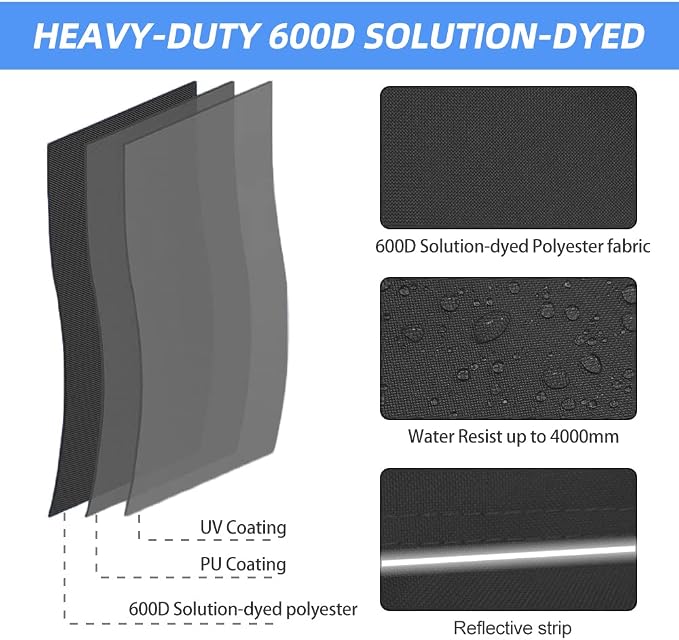 Heavy-Duty 600D Fade and Crack Resistant Snow Blower Covers, Waterproof, Snow Proof,UV-proof Snowblower Cover Universal Fit，Snow Thrower Cover with Reflective Strips (50" L x 33" W x 40" H)