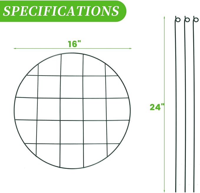 6 Pack Peony Cages and Supports 16 x 24 Inch Grow Through Plant Support Peony Support Ring for Outdoor Plants
