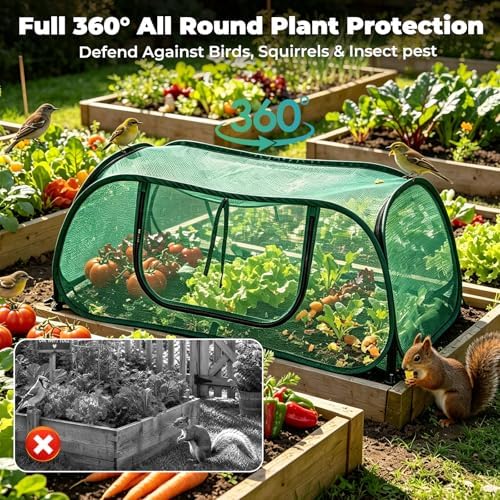 QwayHome 2Pack Garden Covers for Raised Beds, Pop Up Mesh Plant Protect Covers, Green 35% Sunblock Plant Shade Tent, Vegetable Seedling Crop Cage for Against Animals, With 8 Stakes L*W*H - 45*22*16in - Image 3
