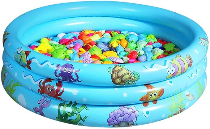 Inflatable Baby Kiddie Pools, 3 Rings Round Swimming Pool, Toddler Fun Water Swim Beach Floaties Toys, Kids Fishing Pond Ball Pit Pool, Small Infant Pool (Blue, 47 inch)