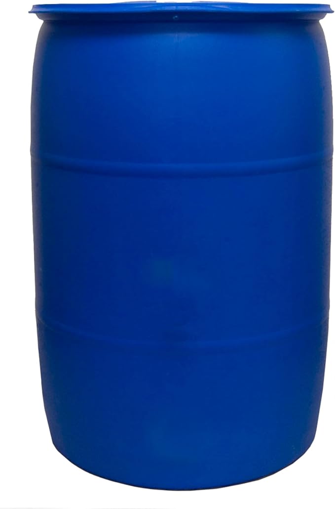 Bushman 55 Gallon Plastic Drum, Tight Head HDPE Barrel for Water, Chemical, or Oil Storage, Stackable Industrial with Closed Lid, Blue