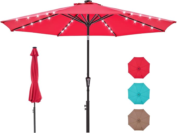 NEWBULIG 10FT Patio Umbrella, Offset Cantilever Outdoor Patio Table Umbrella, UV Protection, Fade Resistant Fabric, Easy Tilt Adjustment for Pool, Deck, Garden, Backyard, Red