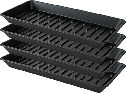 6 Pack Plastic Plant Trays Rectangular 14 Inch, Indoor Outdoor Plant Saucers with Drip Protection, Windowsill Planter Tray, 7 x 14.5 Inches, Black