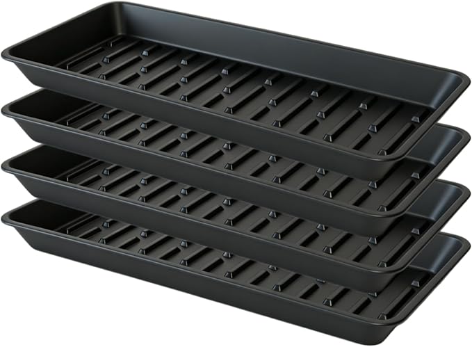 4 Pack Plastic Plant Tray Saucer Rectangular 17 18 Inch, Planter Trays Saucers for Indoor Outdoor, Plant Water Drip Trays, Windowsill, 7.7 x 17.5 Inches, Black