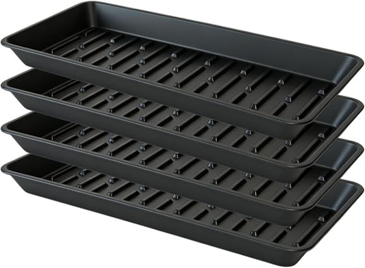 4 Pack Plastic Plant Tray Saucer Rectangular 17 18 Inch, Planter Trays Saucers for Indoor Outdoor, Plant Water Drip Trays, Windowsill, 7.7 x 17.5 Inches, Black