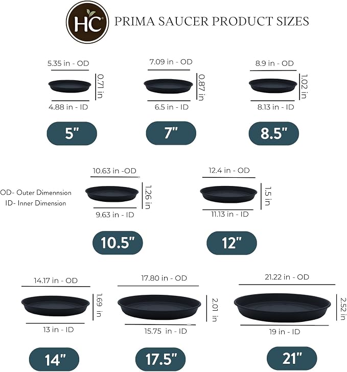 The HC Companies Round Prisma Flower Pot Saucers - Plastic Plant Saucer for Outdoors & Indoors - Traditional Plant Pot Trays for Water Drainage -Durable Plant Tray (7-inch Black, Pack of 1)