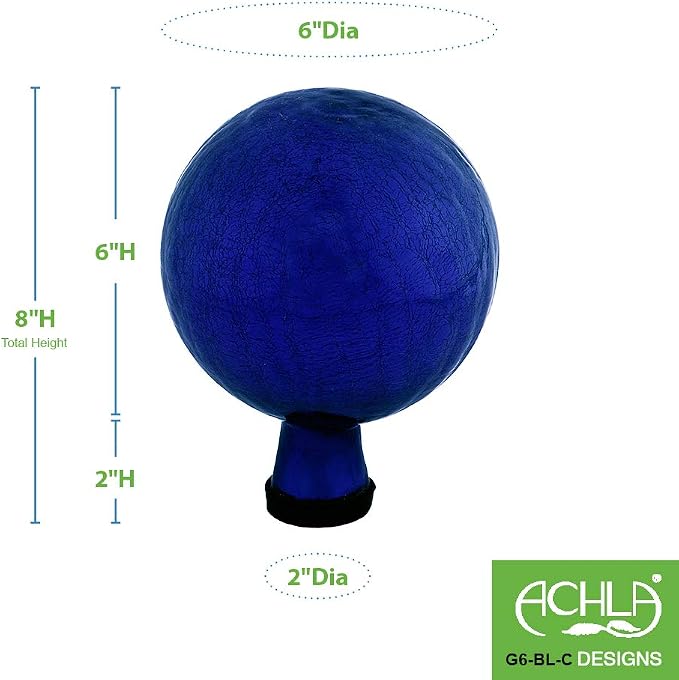 Achla Designs 6-Inch Crackle Gazing Globe Ball, Blue
