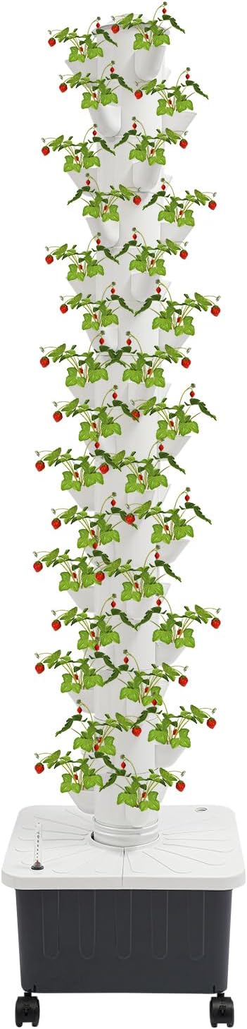 Hydroponic Tower, 7.93 Gal Water Tank 15 Layer 45 Holes Hydroponics Growing System Kit, for Growing Flowers, Vegetable, Strawberries, Lettuce
