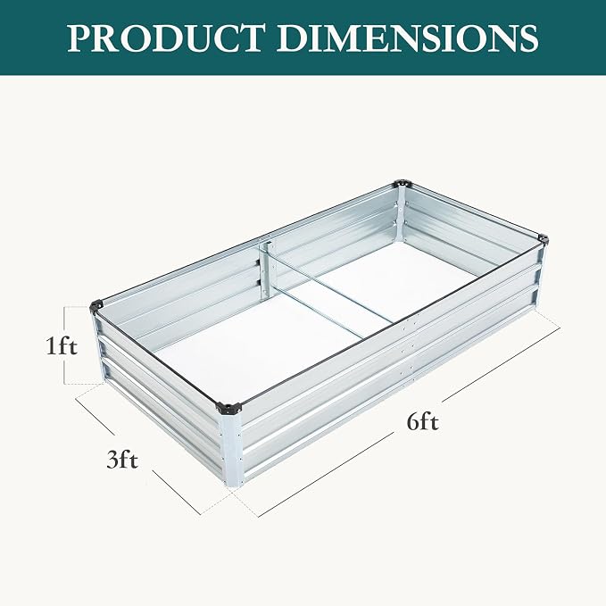 DUMOS Galvanized Raised Garden Bed Outdoor, 6x3x1ft 2 Pack Metal Planter Box for Deep-Rooted Vegetables Flowers Herbs, Rectangular Planter Raised Bed for Patio Balcony Backyard, Open Bottom, Silver