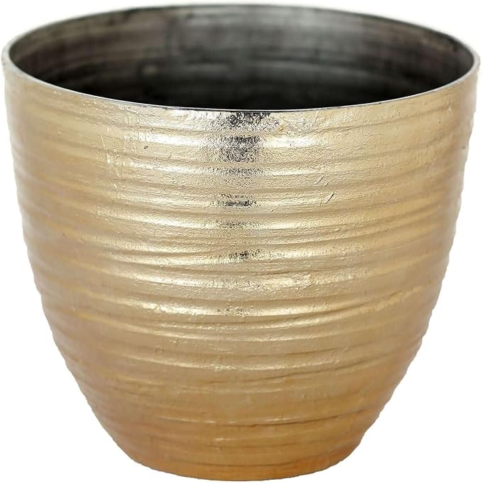 Efavormart 14 inch Large Metallic Gold Round Planter, Statuesque Gilded Flower Pot for Grand Entrances, Luxury Hotels and Glamorous Home Decor