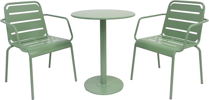 Christopher Knight Home Jodi Outdoor Bistro Set, 3-Piece Bistro Table and Chairs Set of 2, Patio Furniture Set with Iron Frame, Patio Conversation Set for Poolside/Garden Cafeteria, Matte Green
