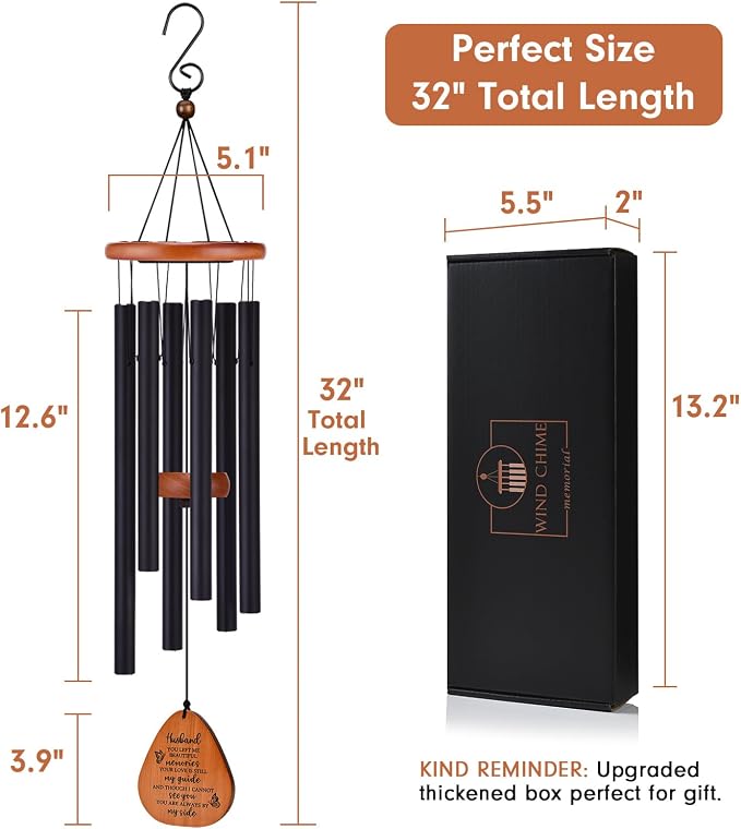 AMBOBE Memorial Gifts for Loss of Husband, 32" Wind Chimes for Loss of Husband Sympathy Gift, Grief/Bereavement Gifts for Loss of Husband, Windchimes in Memory of Husband