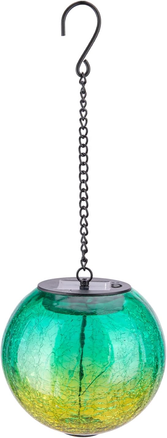 Mosaic Solar Hanging Lantern Green Glass Outdoor Waterproof Solar Lights | Hanging Solar Lights for Outside, Cracked Mosaic Ball Lights Solar Powered Waterproof Garden Lights Housewarming Gifts