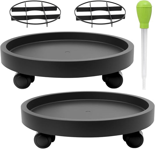 2Pack 13.98'' Plant Caddy with Wheels, Plant Stand Dolly for Heavy Planter,Wheeled Planter Saucer Tray,Rolling plant stand,Heavy-Duty Plant Caddy with Casters for Indoor and Outdoor(Black)