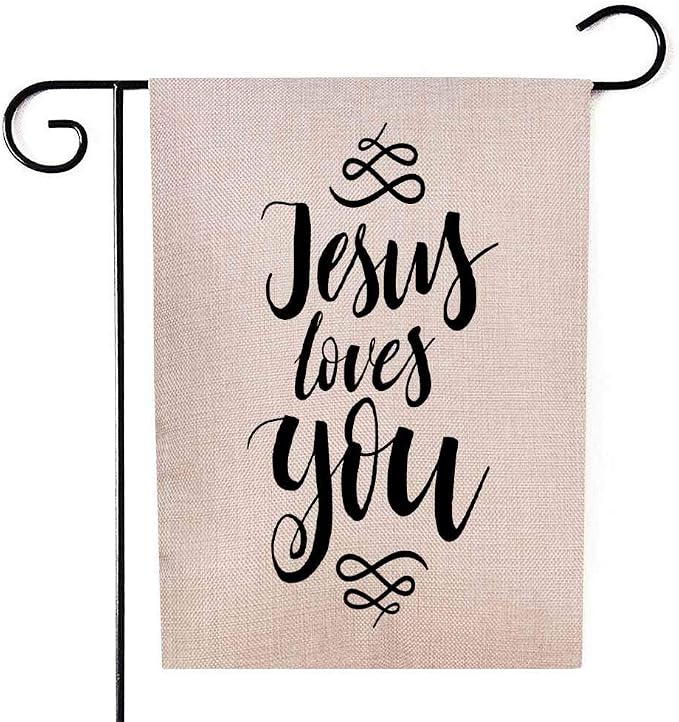 EMMTEEY Easter Garden Flag Double Sided Burlap Decor 12.5x18 Inch Yard Outdoor Decor Garden Flag Jesus Loves You Inspirational Quote Design Element Housewarming Poster Modern Brush Lettering print