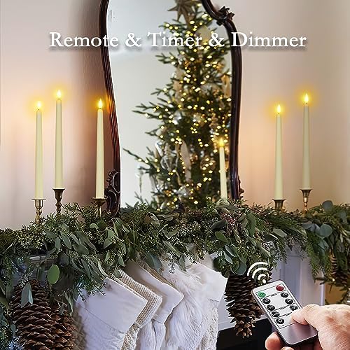 Homemory 12 Pcs Flameless Taper Candles with Remote Timer Dimmer, 11 inches Ivory Taper Candles Battery Operated, Plastic LED Candlesticks with Flickering Flame for Halloween Christmas Church Wedding - Image 6
