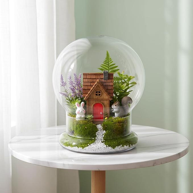 2 Pack Round Glass Cloche Domes with Air Hole and Base, 4.6 X 6.6 Inches Clear Terrarium Planter, Cloche Planters, Terrarium Bell Jar, Humidity Dome for Plants, Borosilicate Glass