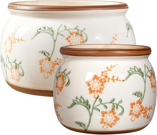 Vintage Ceramic Flower Pots - Indoor Outdoor Planters with Drainage Holes & Filter Screen, 6.5’’& 9’’ Rustic Farmhouse Decorative Plant Pots for Garden/Patio