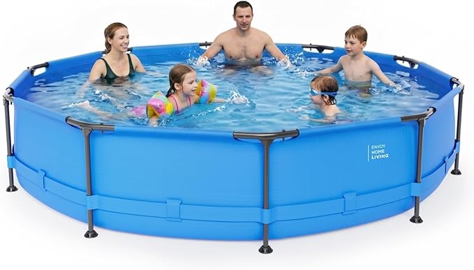 Round Above Ground Swimming Pool Set, Summer Large Swimming Pool with Iron Frame Outdoor Backyard Pools for Adults and Family (12ft x 30in)