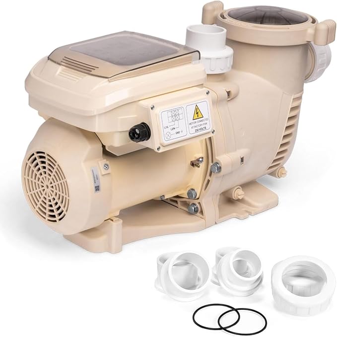 XtremepowerUS SuperFlow Variable Speed High-Flo Pool Pump In-Ground Swimming Pool Energy Efficient 230V, 1-1/2” & 2” Adapter Build-in Timer Control Panel