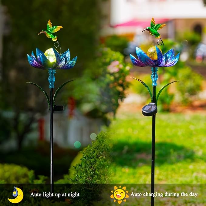 Solar Wind Spinners Outdoor, Solar Wind Spinner with LED Lights Ball, Garden Windmill for Yard, Garden, Patio, Lawn Decor (Blue)