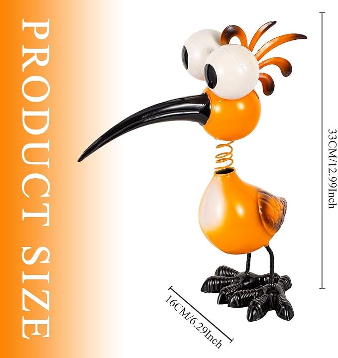 Yellow Big Eyes Bird Metal Garden Statues Yard Decorations Outdoor,13" Bird Decor Yard Statue Decorations Outdoor,Gardening Present for Women for Housewarming