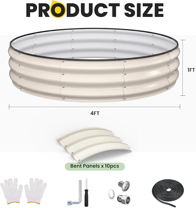 Pattiumo Galvanized Raised Garden Bed 4×4×1 FT, Round Metal Raised Garden Bed Outdoor Planter Box with Open Bottom, Rust-Resistant Steel Garden Bed for Vegetables Herbs Flowers, Easy Assembly