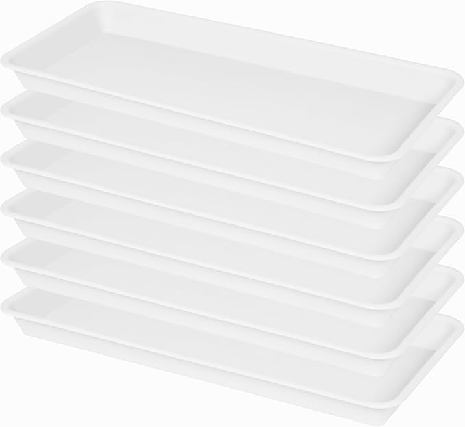 VUWEZ 6 Pack Plastic Plant Tray Saucer, Rectangular, Indoors Outdoor, Water Drip Tray for Flower Pot, Windowsill (6.5 x 13 Inch, Cream White)