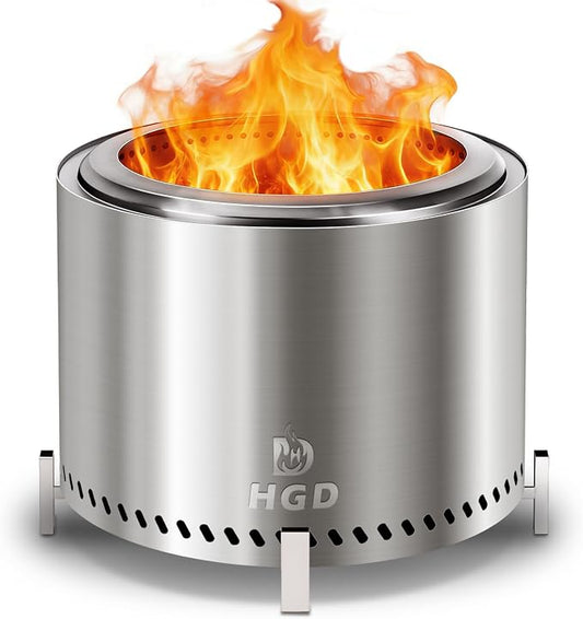 HGD 20 Inch Smokeless Patio Fire Pit, Outdoor Wood Burning Stove, Stainless Steel Firepit for Backyard, Patio, Garden, Picnic