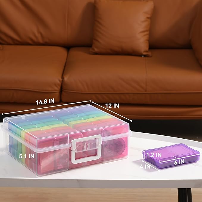 novelinks Photo Storage Boxes with Handle, Photo Organizers and Storage | 2Pack Color, Photo Albums 4x6 Pictures, Photo Cases, Classroom Organization, Index Card Box, Photo Card Holder, Seed Storage