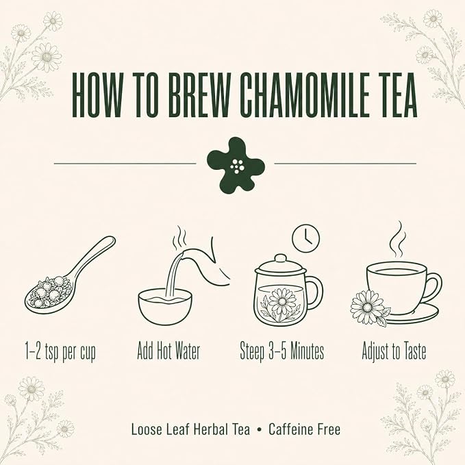 J Mac Botanicals Organic Chamomile Flowers (16 oz) – Whole Egyptian Chamomile Loose Leaf Herbal Tea, Caffeine-Free, Premium Dried Chamomile Flowers for Tea, Baths & Blends