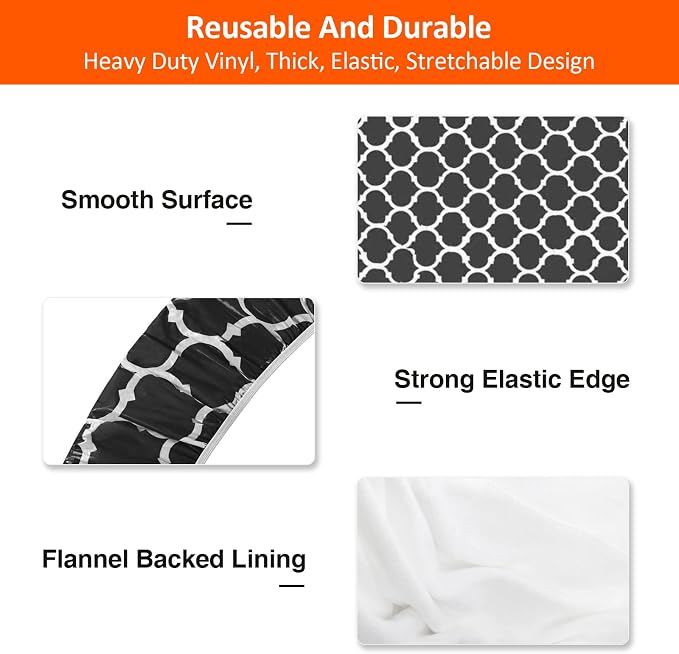 6ft Picnic Table and Bench Cover, Camping Essentials RV Gear, 72 in Waterproof Windproof Outdoor Elastic All Around Tablecloth, Fitted Rectangle Tables and Seats, Black-White Moroccan