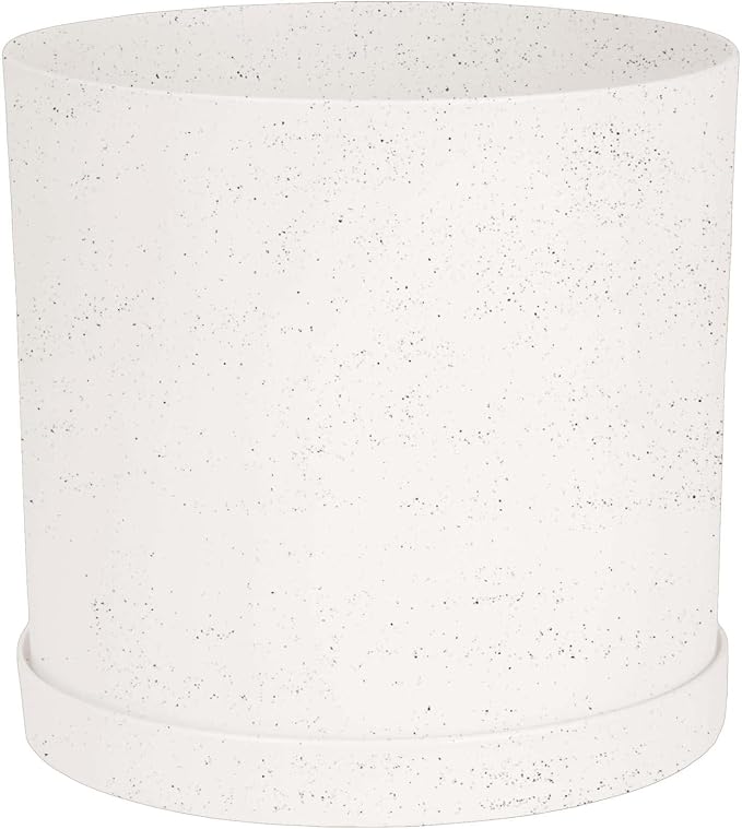Bloem Mathers 12" Plastic Planter - Modern Indoor Pot with Drainage Holes and Saucer Tray, Vanilla Bean