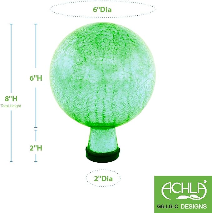 Achla Designs G6-LG-C, Light Green 6-Inch Crackle Gazing Globe Ball, 6