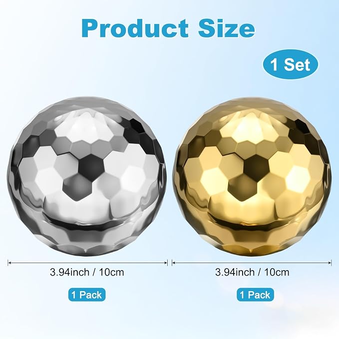 M METERXITY 2-Pack Garden Gazing Globes Ball Sculptures Diamond 4 Inch 304 Stainless Steel Hollow Mirror Reflective Floating Ball for Garden/Pond/Home/Yard Outdoor Decoration [Silver+Gold]