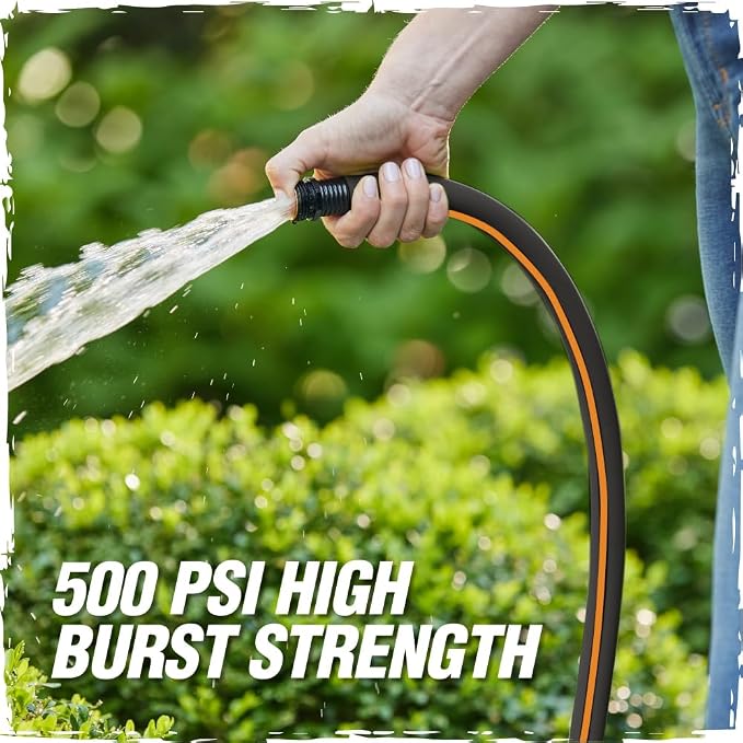 RUGGED RHINO Heavy Duty Garden Hose 100ft x 5/8in, Anti-Kink and Leakproof, Durable 4-Layer Construction, 500 PSI Burst, All Weather Outdoor Watering for Lawn, Garden, Flowers, Black and Orange