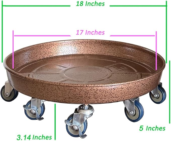 SIAMO 18" Heavy Duty Plant Caddy (470lbs Capacity)-Lockable Non-Scratch Swivel Casters Rolling Plant Stand Dolly Saucer for Large Ceramic Planters Concrete Pots& Heavy Trees Copper,1-Pack