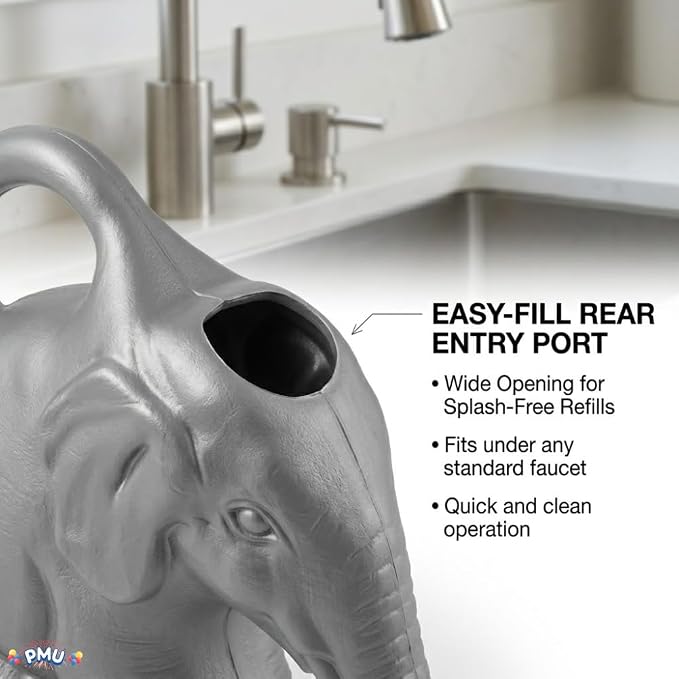 PMU 12 Pcs 2-Quart Elephant Watering Can – Durable Plastic Garden Watering Can for Indoor & Outdoor Plants, Easy-Pour Spout, Large Water Pot, Gray