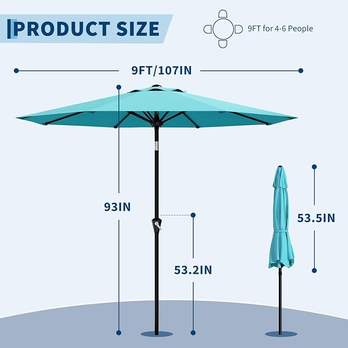 Garvee 9FT Patio Umbrella - Outdoor Table Umbrella with Smooth Crank Lift, Push Button Tilt and 8 Sturdy Ribs - Market Umbrella UV Protection Waterproof for Pool, Deck, Yard, Garden