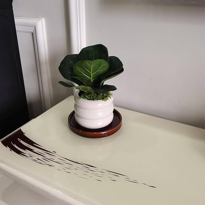 Ceramic Plant Saucer 5 Inch, 2 Pack Round Plant Saucers for Indoors/Outdoors, Flower Pot Saucers for Holding Water Drips, Ceramic Plant Water Trays for pots Planter (Reactive Glaze Brown)