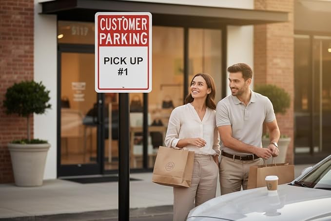 Custom Customer Parking Signs Outdoor Metal Vertical for Office Business, Personalized with Business Name Holes for Mounting Post. UV Printed Solid Aluminum 18 x 12