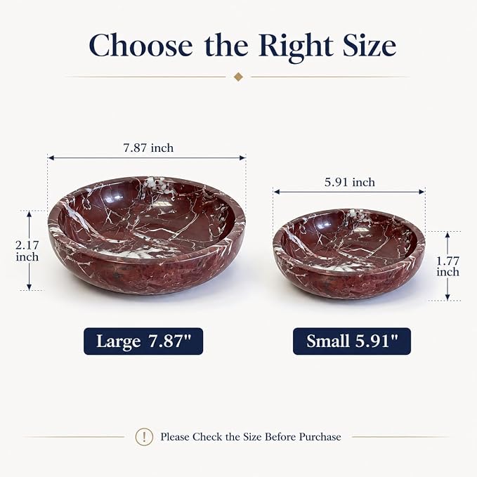 7.87 inches Large Decorative Marble Bowl, Stone Round Key Bowl for Entryway Table, Coffee Table Centerpiece and Living Room Decor