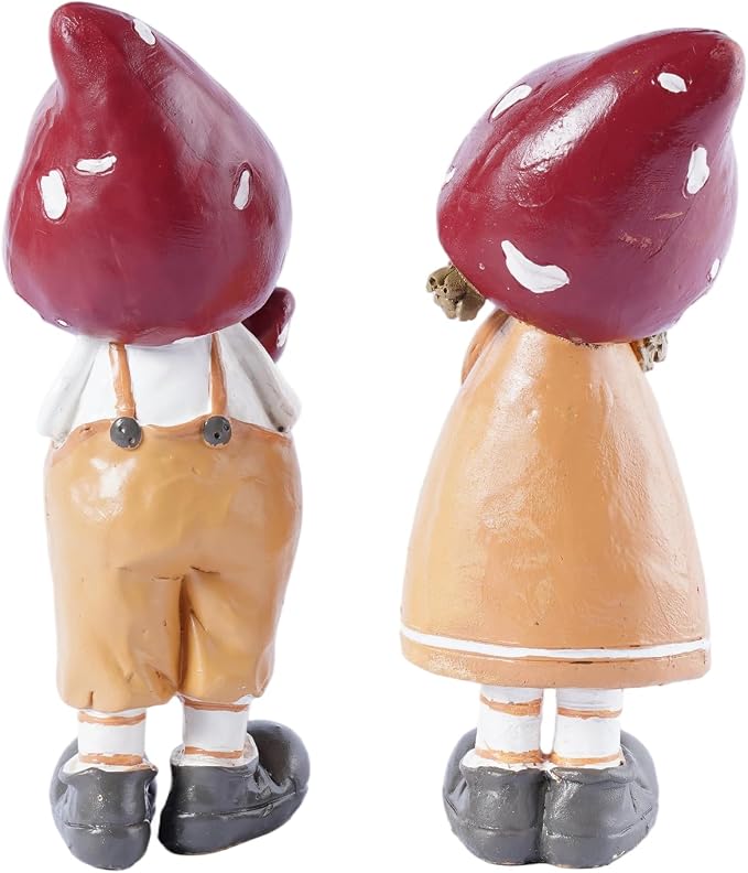 2-Piece Mushroom Decor Fairy Garden Accessories Outdoor Resin Cute Boy and Girl Figurines Whimsical Garden Statues Miniature Fairy Garden Supplies for Patio Yard Lawn Home